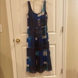 Ann Taylor Vintage Blue and Black Sleeveless Midi Sundress
